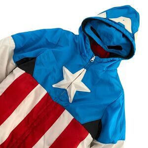 Disney‎ Captain America Coat Jacket Mask Fleece Size 9/10 Kids Red White Blue